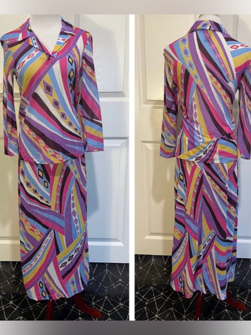 BCBG for Nordstrom Vintage Women’s Multi-Color Geometric Maxi Skirt Set